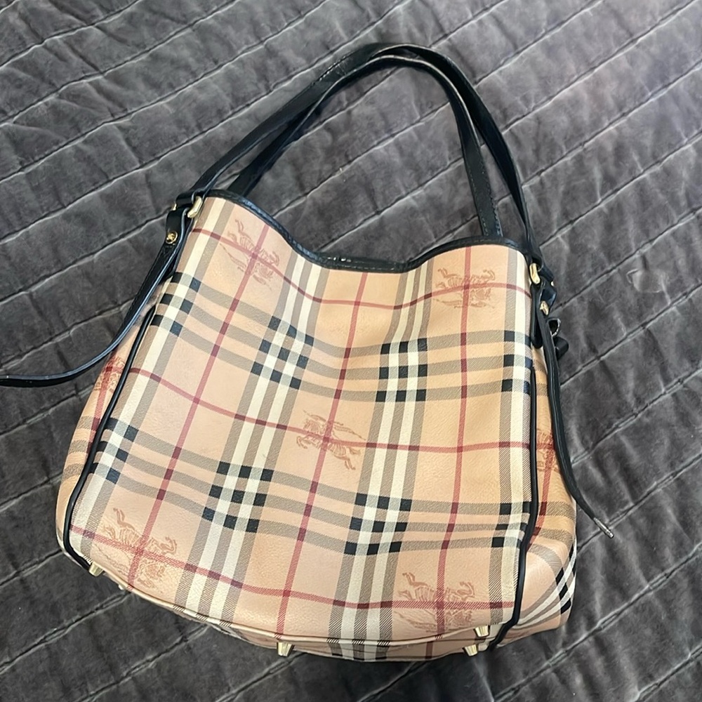 Burberry Beige and Black Checkered Tote